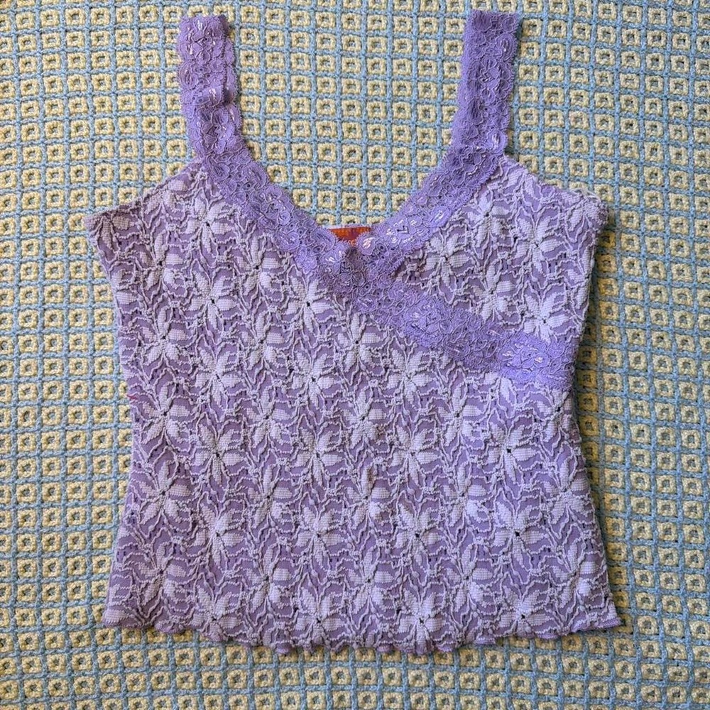Finesse Lilac Purple Lace Cami Tank Top Asymmetrical Fairycore Y2K Medium